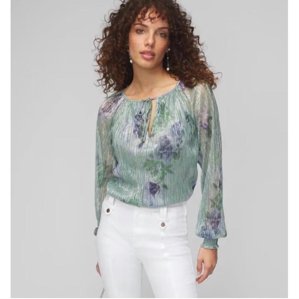 NEW White House Black Market Green Floral Blouse XXS